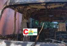 GUECKÉDOU : Après l’incendie de sa machine d’extraction d’huile d’amande, le bus de Tamba Dondo Ouendéno prend feu à l’aube